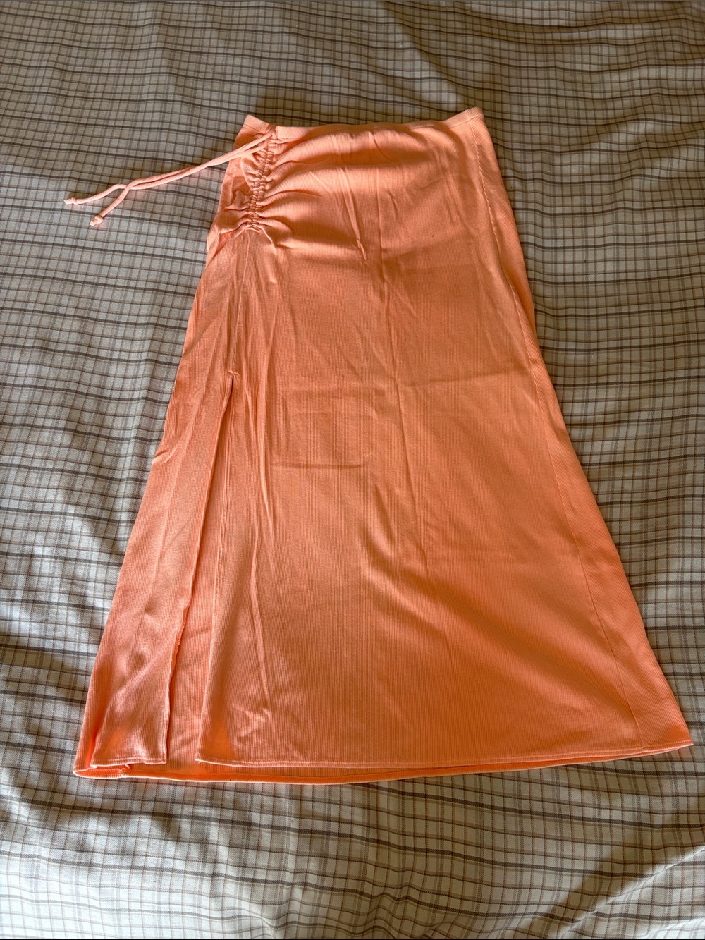 aerie Neon Coral Drawstring Side-Slit Maxi Skirt